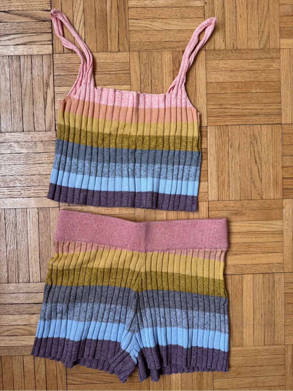SAYLOR Rainbow Striped Knit Cropped Tank & Shorts Set Sz S